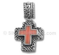Silver Pink Coral Cross Pendant