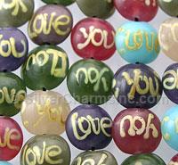 Multi Color 'Love You' Circular Style Glass Beads