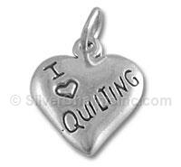 Sterling Silver I Love Quilting Heart Charm