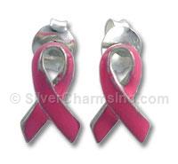Pink Enamel Cancer Ribbon Stud Earrings