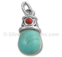 Turquoise, Red Coral Drop Charm