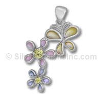 Butterfly and 2 Flowers Pendant