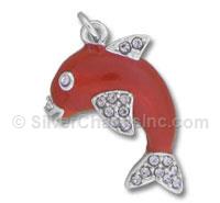 Red Dolphin with Clear CZ Stone