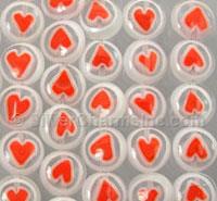 Round Glass Beads with Red Heart