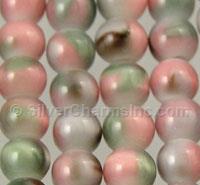 Round Pink, Green, and Brown Glass Bead