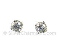 6mm Round Cubic Zirconia Silver Post Earrings
