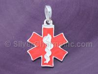 Silver Red Enamel Medical ID Charm