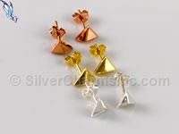 pyramid, stud earrings, gold plated, rose gold plated, sterling silver